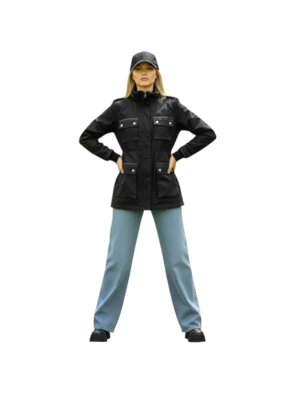 Avec Les Filles Military Cargo Jacket Black Sz S Fleece Lined Hidden Hoodie
